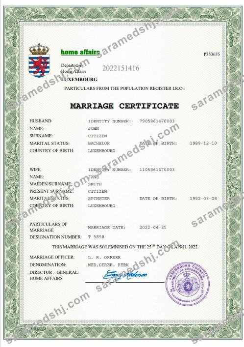 Luxembourg marriage certificate Word and PDF template